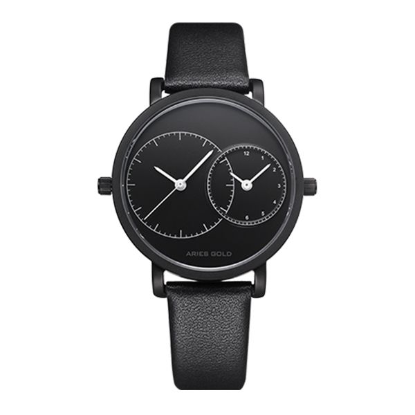 ARIES GOLD WANDERER BLACK STAINLESS STEEL L 5027 BK-BK LEATHER STRAP WOMEN'S WATCH